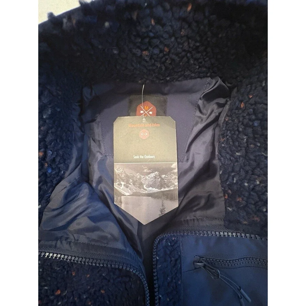 NWT Mountain and Isles Sherpa Fleece Navy Blue Jacket Mens M Lined Full Zip